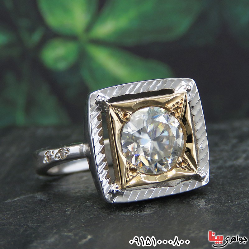 انگشتر الماس روسی ( موزانایت ) رودیوم فاخر زنانه _کد:28308