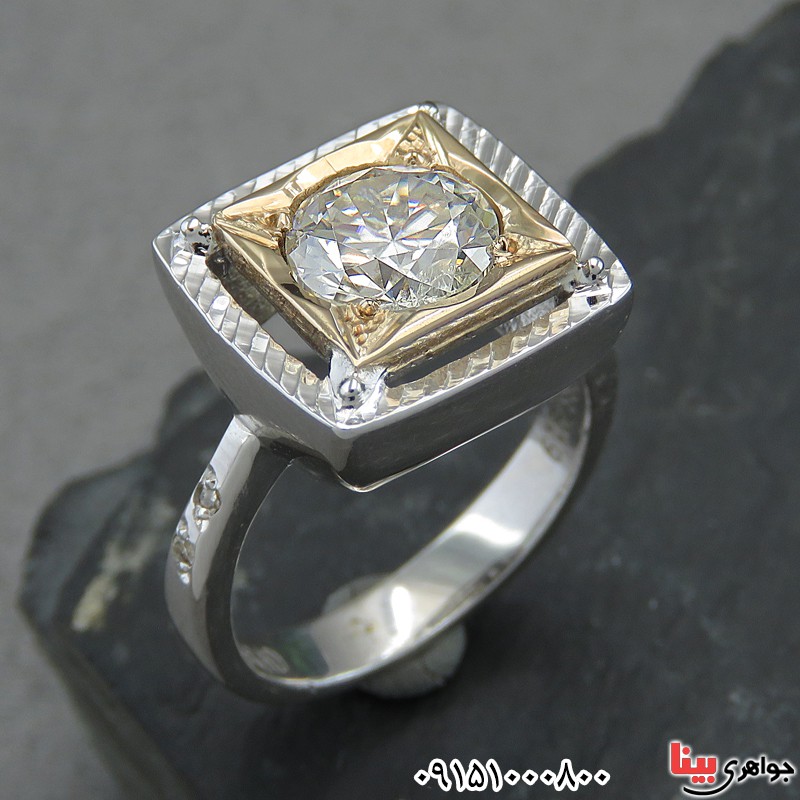 انگشتر الماس روسی ( موزانایت ) رودیوم فاخر زنانه _کد:28308