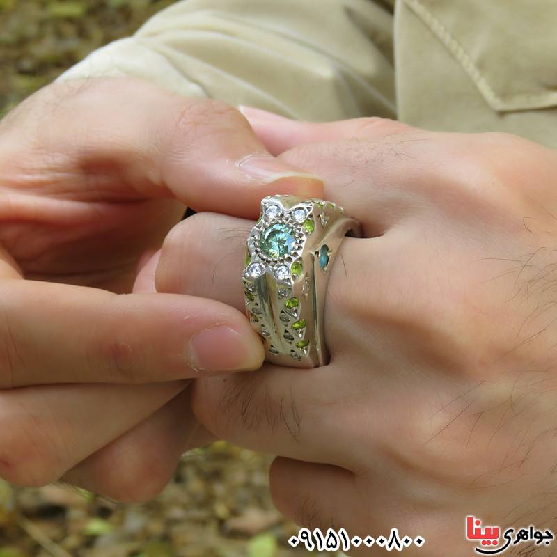 انگشتر چند جواهر سلطنتی دست ساز درشت مردانه _کد:28354