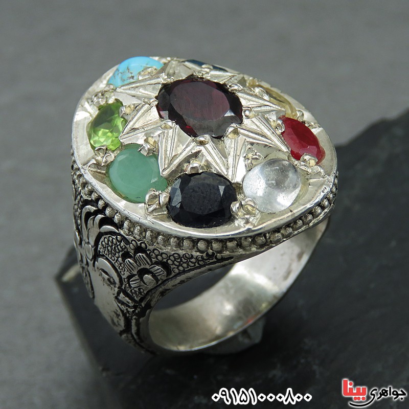 انگشتر چند جواهر فاخر سلطنتی دست ساز درشت مردانه _کد:28395