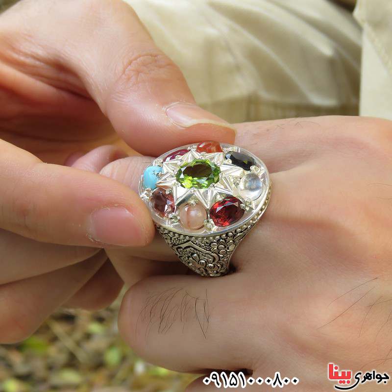 انگشتر چند جواهر سلطنتی درشت دست ساز فاخر _کد:28396