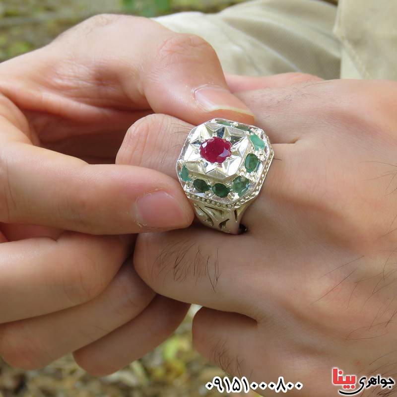 انگشتر چند جواهر لاکچری فاخر دست ساز درشت مردانه _کد:28399