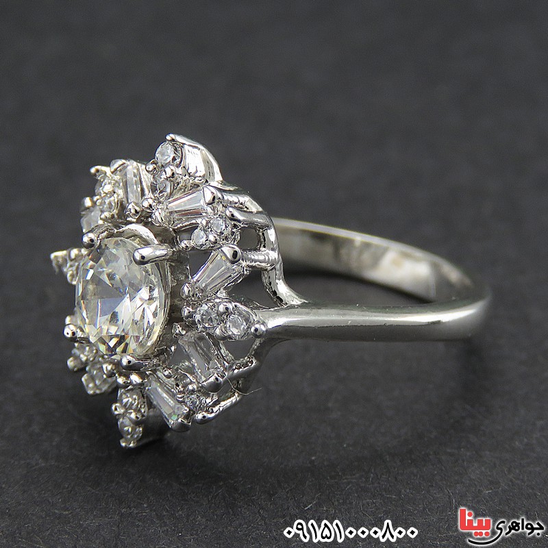 انگشتر الماس روسی (موزانایت) رودیوم زنانه خاص زیبا _کد:28445