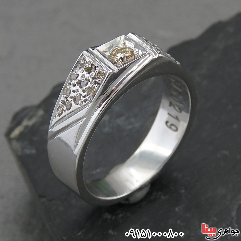 انگشتر الماس روسی (موزانایت) و الماس دست ساز رودیوم _کد:28449