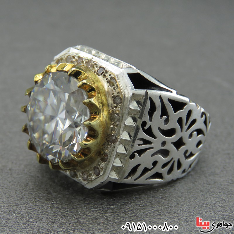 انگشتر الماس روسی (موزانایت) دور برلیان دست ساز درشت _کد:28460