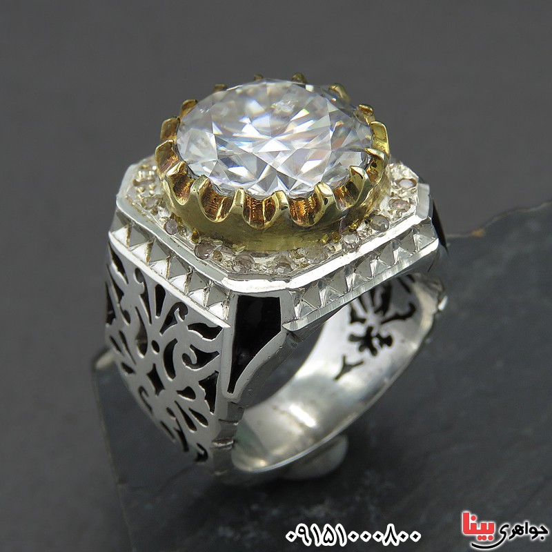 انگشتر الماس روسی (موزانایت) دور برلیان دست ساز درشت _کد:28460