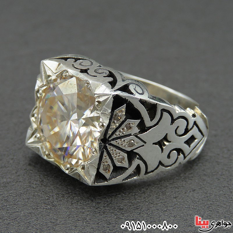 انگشتر الماس روسی (موزانایت) خاص فاخر دور برلیان 