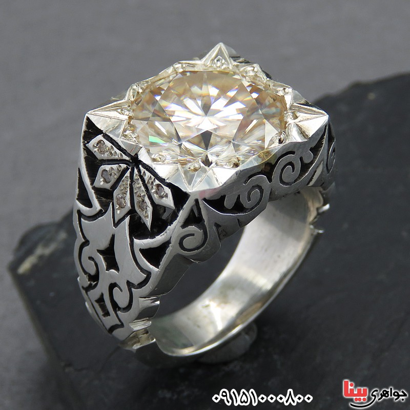 انگشتر الماس روسی (موزانایت) خاص فاخر دور برلیان _کد:28463