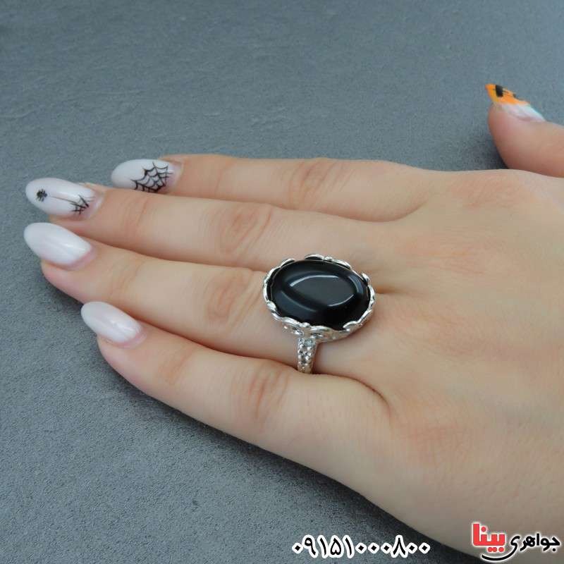 انگشتر عقیق سیاه (اونیکس) زنانه زیبا و شیک _کد:28570