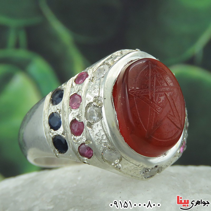انگشتر چند جواهر  ستاره سلیمان سفارشی با نگین و حکاکی دلخواه شما _کد:28598