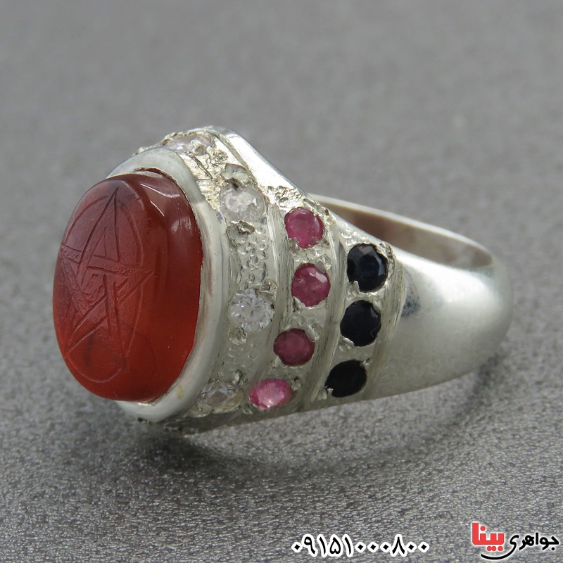 انگشتر چند جواهر  ستاره سلیمان سفارشی با نگین و حکاکی دلخواه شما _کد:28598