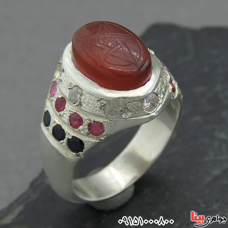 انگشتر چند جواهر  ستاره سلیمان سفارشی با نگین و حکاکی دلخواه شما _کد:28598