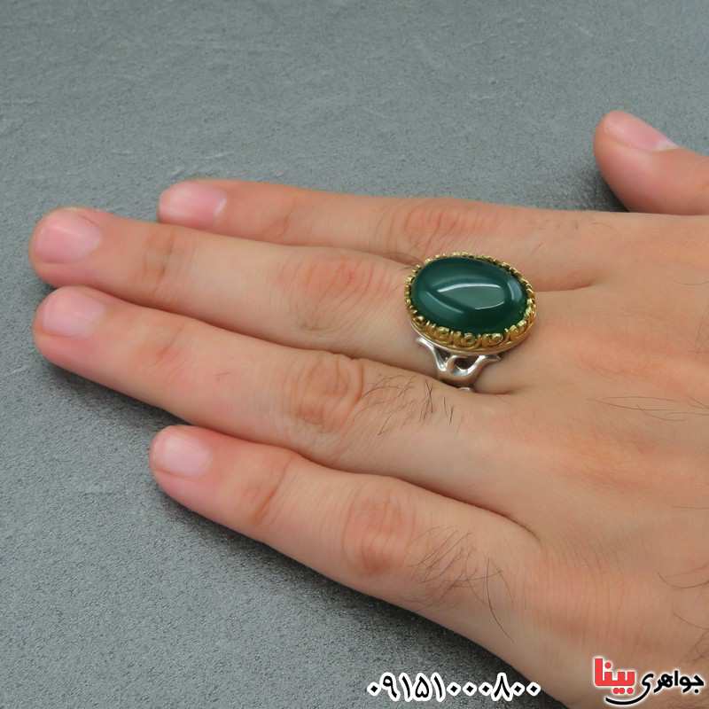 انگشتر عقیق سبز مردانه خوشرنگ و خاص _کد:28601