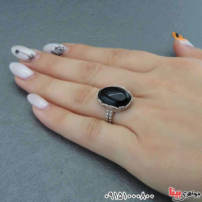 انگشتر عقیق سیاه (اونیکس) زنانه زیبا و شیک _کد:28603