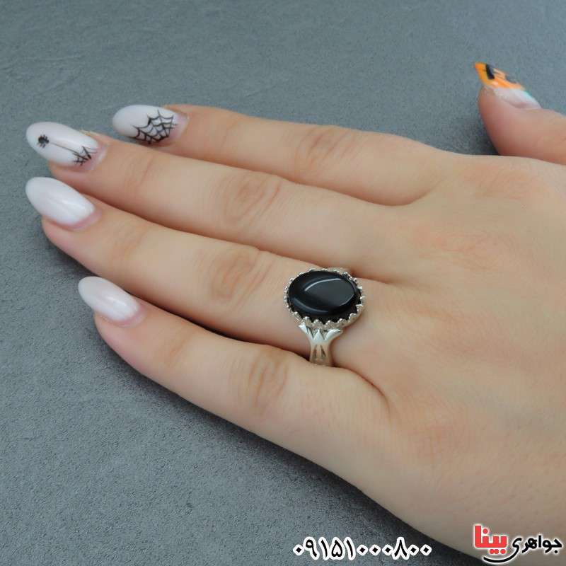 انگشتر عقیق سیاه (اونیکس) زنانه خاص بسیار زیبا _کد:28617