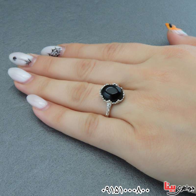 انگشتر عقیق سیاه (اونیکس) زیبا خاص زنانه _کد:28620