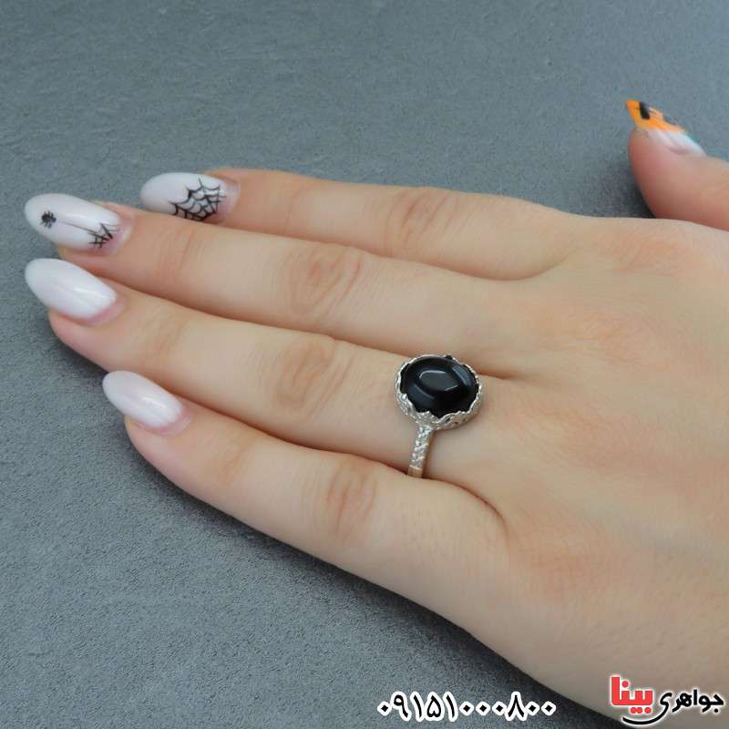 انگشتر عقیق سیاه (اونیکس) خاص زنانه زیبا _کد:28621