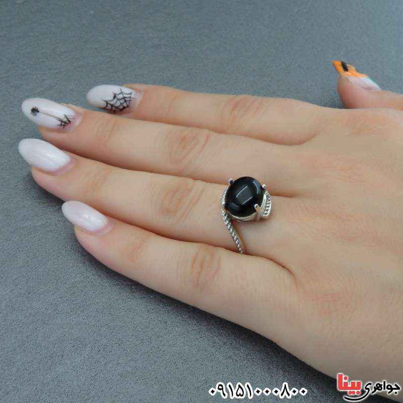 انگشتر عقیق سیاه (اونیکس) زیبا خاص زنانه _کد:28622