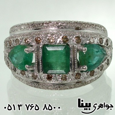 انگشتر چند جواهر الماس و زمرد مردانه فاخر