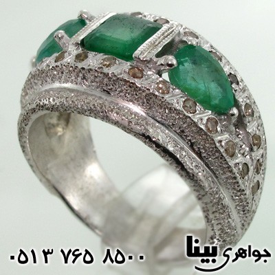 انگشتر چند جواهر الماس و زمرد مردانه فاخر