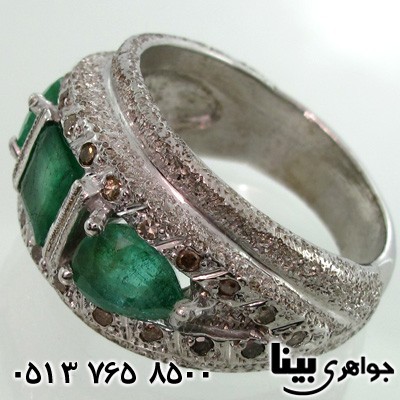 انگشتر چند جواهر الماس و زمرد مردانه فاخر