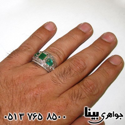 انگشتر چند جواهر الماس و زمرد مردانه فاخر