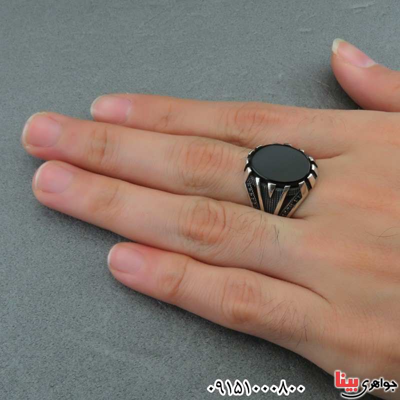 انگشتر عقیق سیاه (اونیکس) میکروستینگ زیبا مردانه _کد:28850