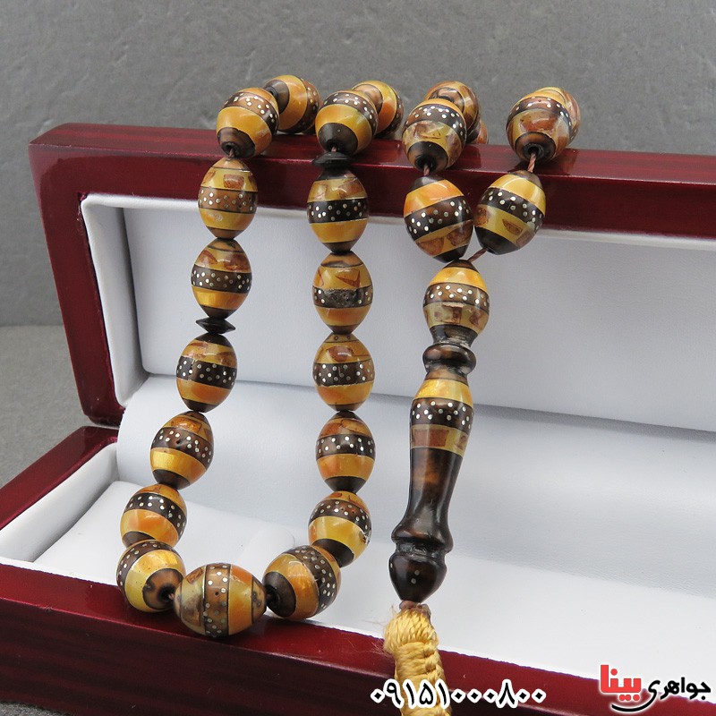 تسبیح کشکول (کوک) 33 دانه ای خاص و زیبا با مرصع کاری کهربا _کد:28967