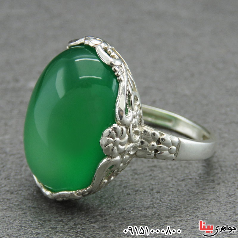 انگشتر عقیق سبز زیبا خراسانی زنانه 