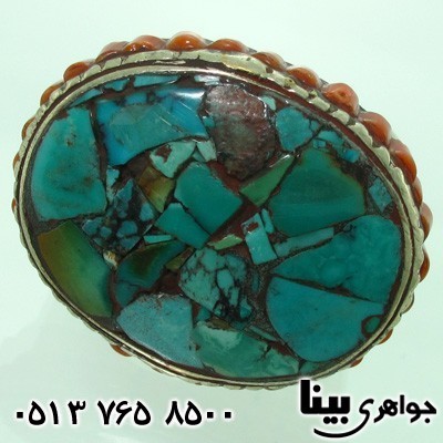 انگشتر فیروزه درشت طرح عتیقه موزائیکی