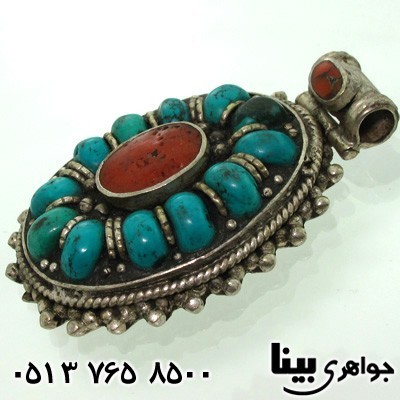 گردنبند فیروزه هندی درشت طرح عتیقه