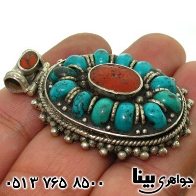 گردنبند فیروزه هندی درشت طرح عتیقه