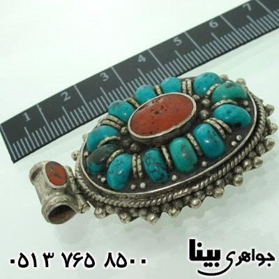 گردنبند فیروزه هندی درشت طرح عتیقه