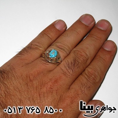 انگشتر فیروزه نیشابوری شجری مردانه اره کاری