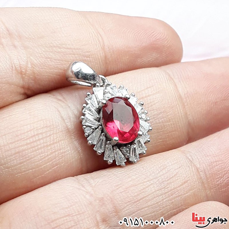 گردنبند یاقوت سرخ صنعتی زنانه رودیوم خوشرنگ _کد:29479