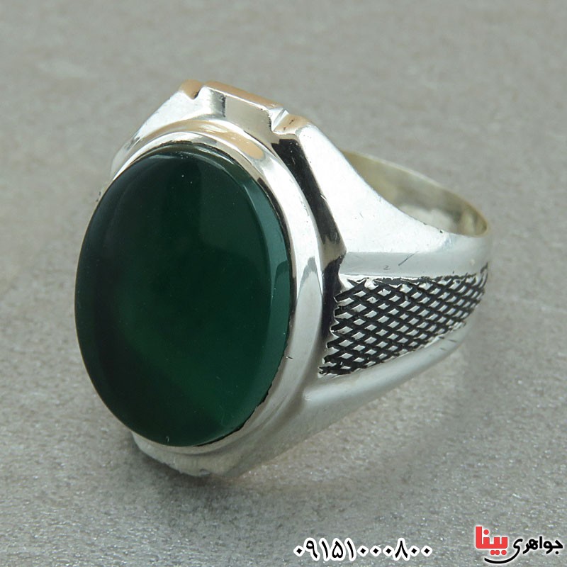 انگشتر عقیق سبز خاص مردانه زیبا همراه با حرز 