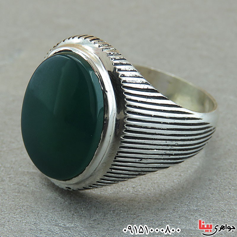 انگشتر عقیق سبز مردانه خوشرنگ عالی همراه با حرز 
