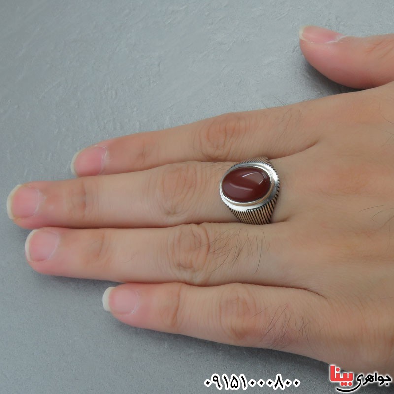 انگشتر عقیق قرمز مردانه زیبا و خوشرنگ خاص همراه با حرز _کد:29549