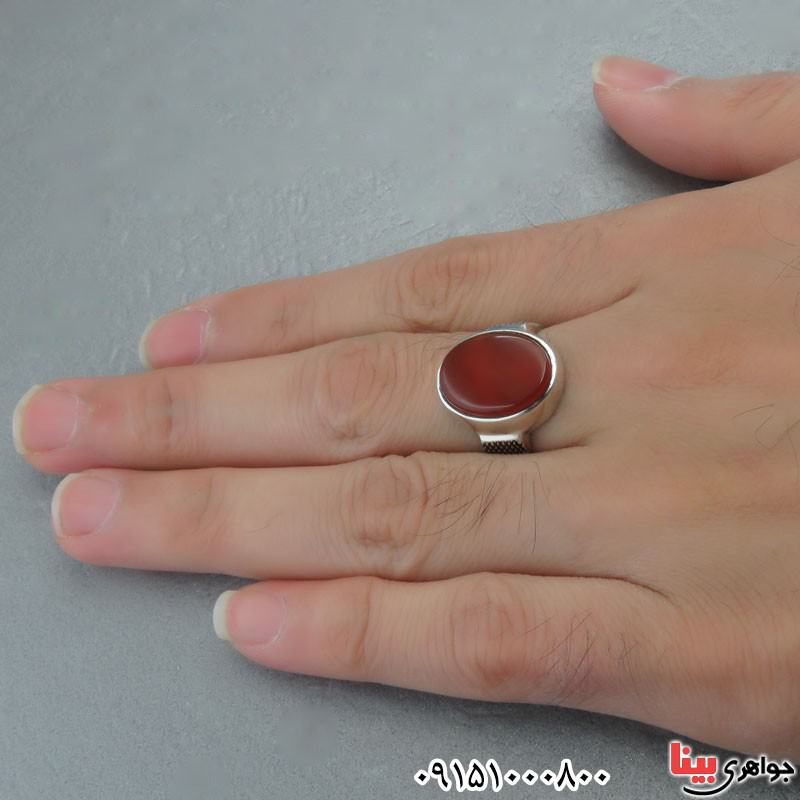 انگشتر عقیق قرمز شیک و زیبا خوشرنگ مردانه حرز دار _کد:29554