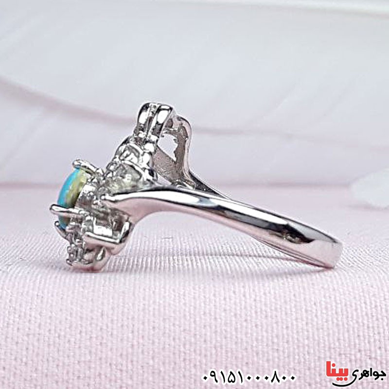 انگشتر فیروزه نیشابوری رودیوم زنانه بسیار خاص _کد:29561