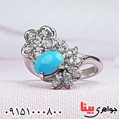 انگشتر فیروزه نیشابوری رودیوم زنانه بسیار خاص _کد:29561