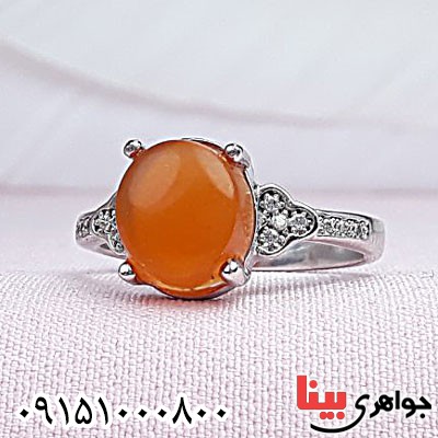 انگشتر عقیق یمنی پرتقالی خاص و خوشرنگ زنانه رودیوم _کد:29562