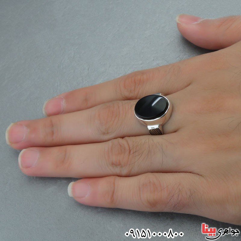 انگشتر عقیق سیاه (اونیکس) مردانه زیبا و خاص حرز دار _کد:29576