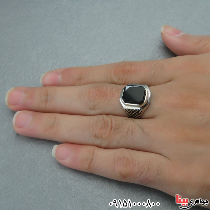 انگشتر عقیق سیاه (اونیکس) خاص عالی مردانه همراه با حرز _کد:29586