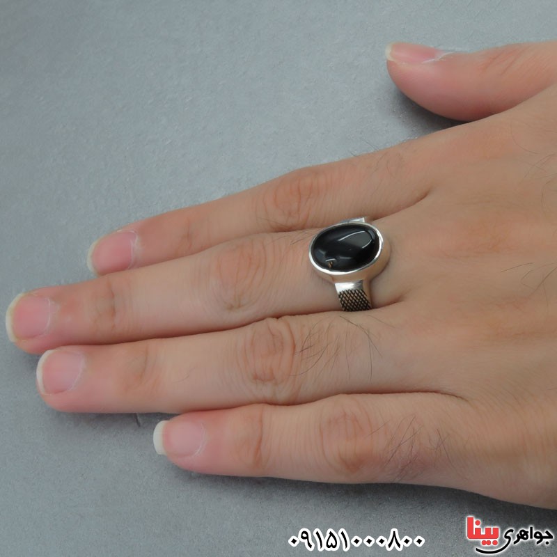 انگشتر عقیق سیاه (اونیکس) مردانه شیک و زیبا همراه با حرز _کد:29587