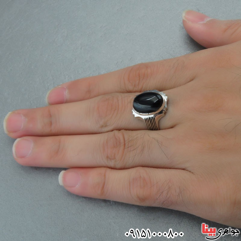 انگشتر عقیق سیاه (اونیکس) مردانه همراه با حرز _کد:29588