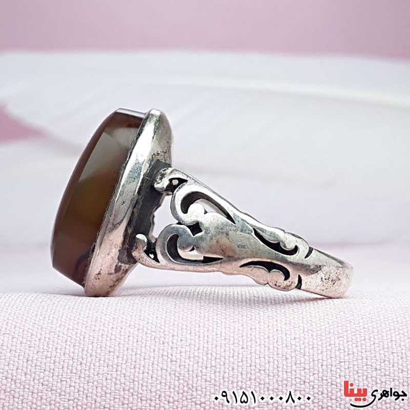 انگشتر عقیق یمنی مردانه خاص با طرح کاروانسرا _کد:29664