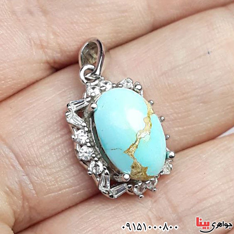 گردنبند فیروزه نیشابوری رودیوم زنانه خوشرنگ _کد:29839