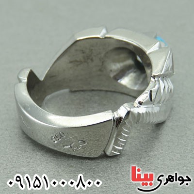 انگشتر فیروزه نیشابوری دست ساز فاخر رودیوم خوشرنگ _کد:29853
