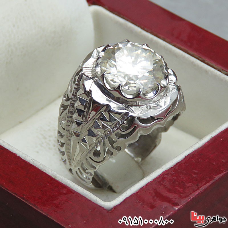 انگشتر الماس روسی (موزانایت) درشت دست ساز رودیوم فاخر _کد:29921